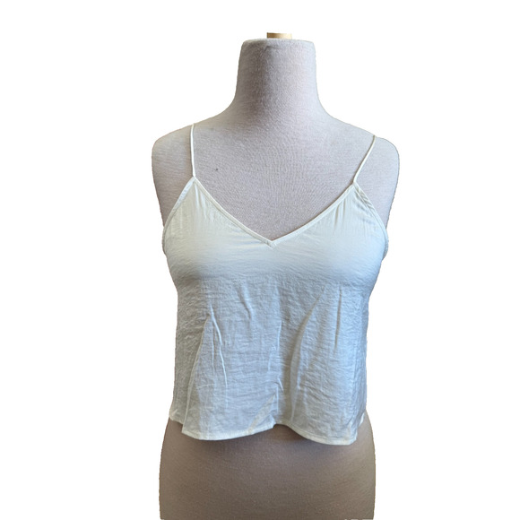 BP White Satin Crop Cami Tank Top Size M V-Neck Spaghetti Straps - New w/o Tags - Picture 1 of 2